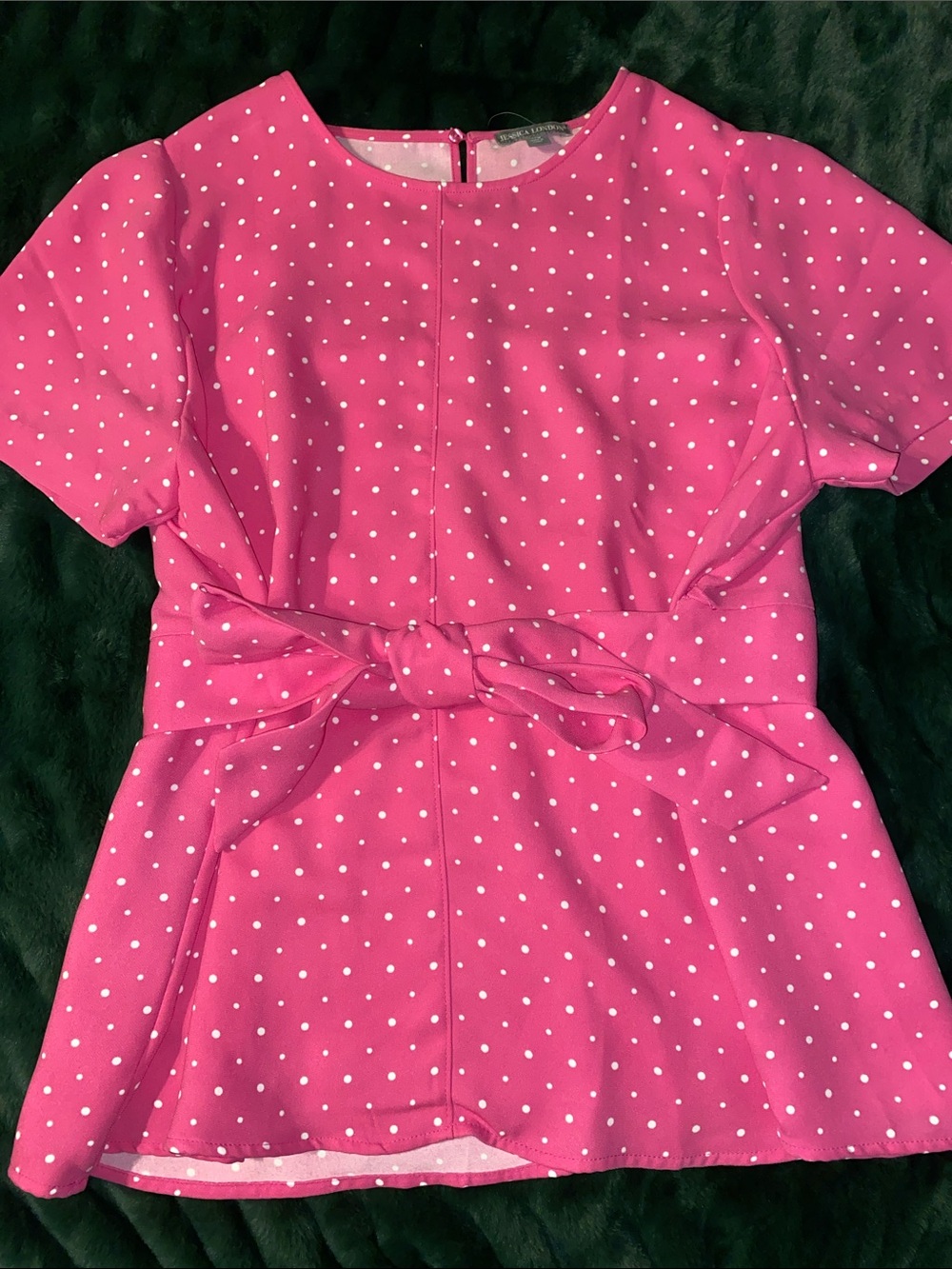 Jessica London Hot Pink Polka Dot Tie-Waist Blouse